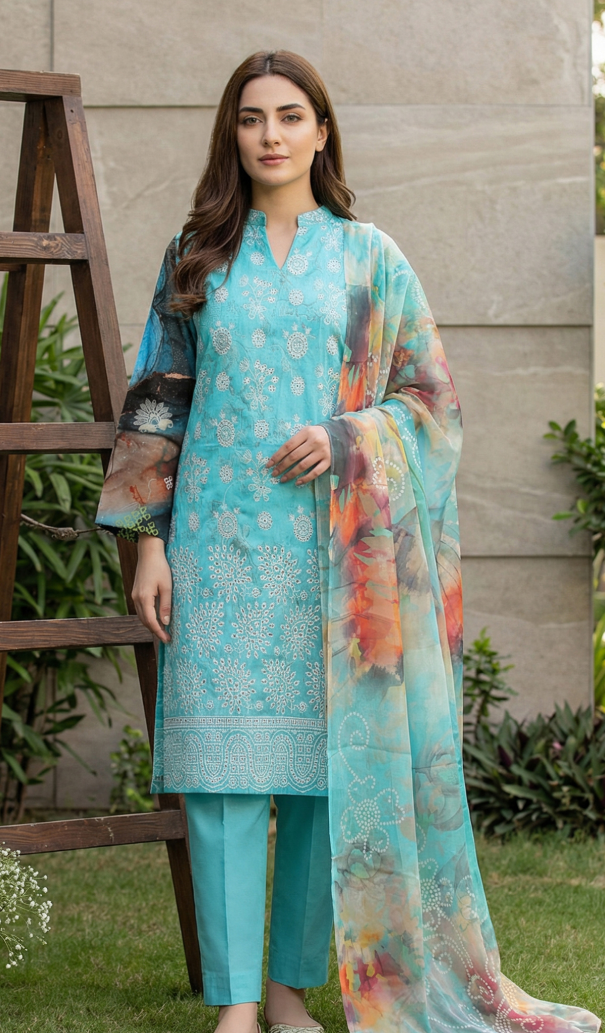 3 Piece Unstitched Embroidered Lawn - V1804