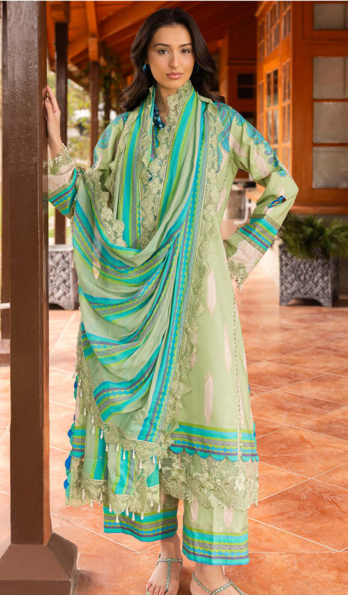 3 Piece Unstitched Embroidered Lawn - V2004