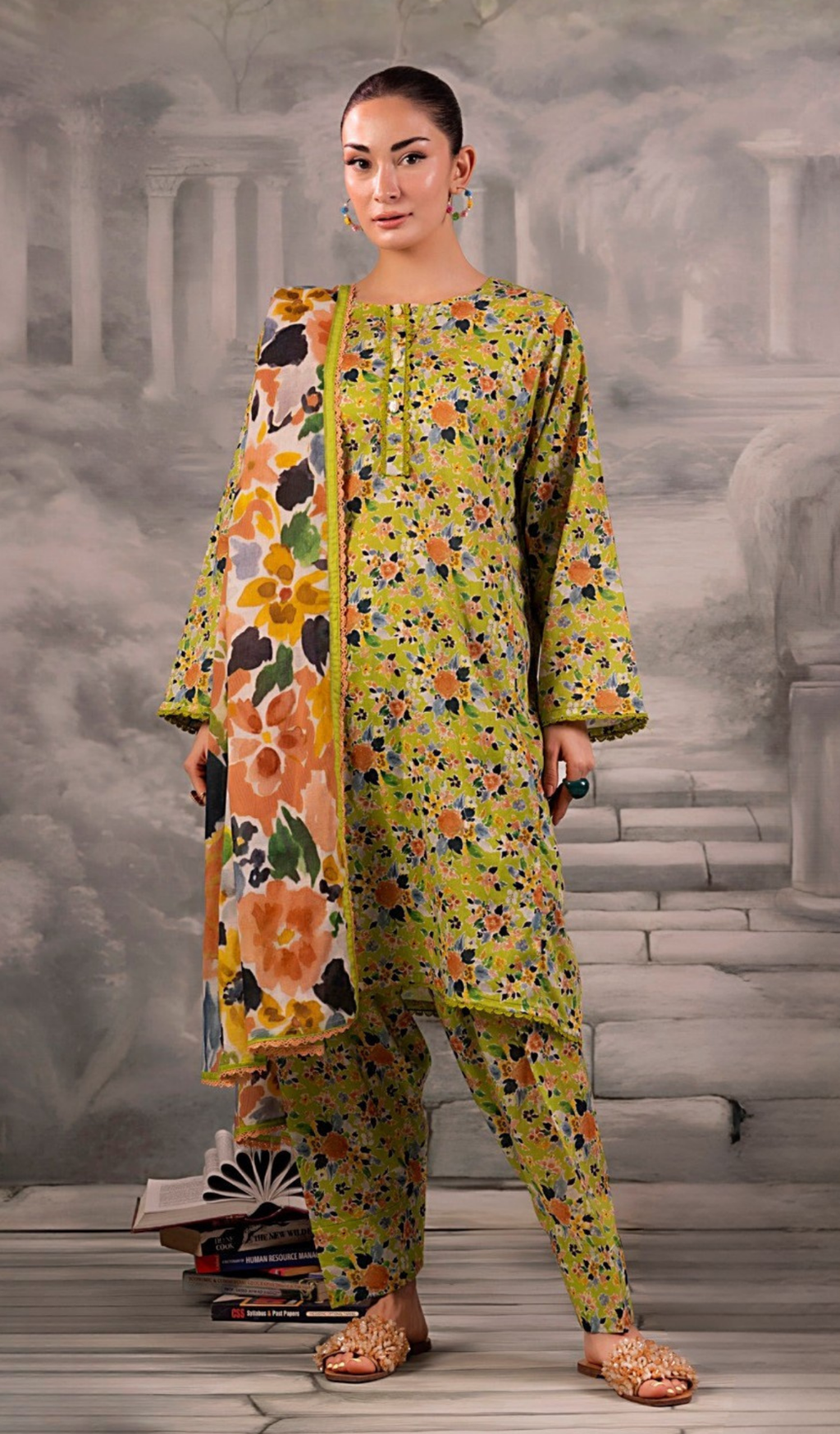 3 Piece Unstitched Digital Printed Lawn - V1305