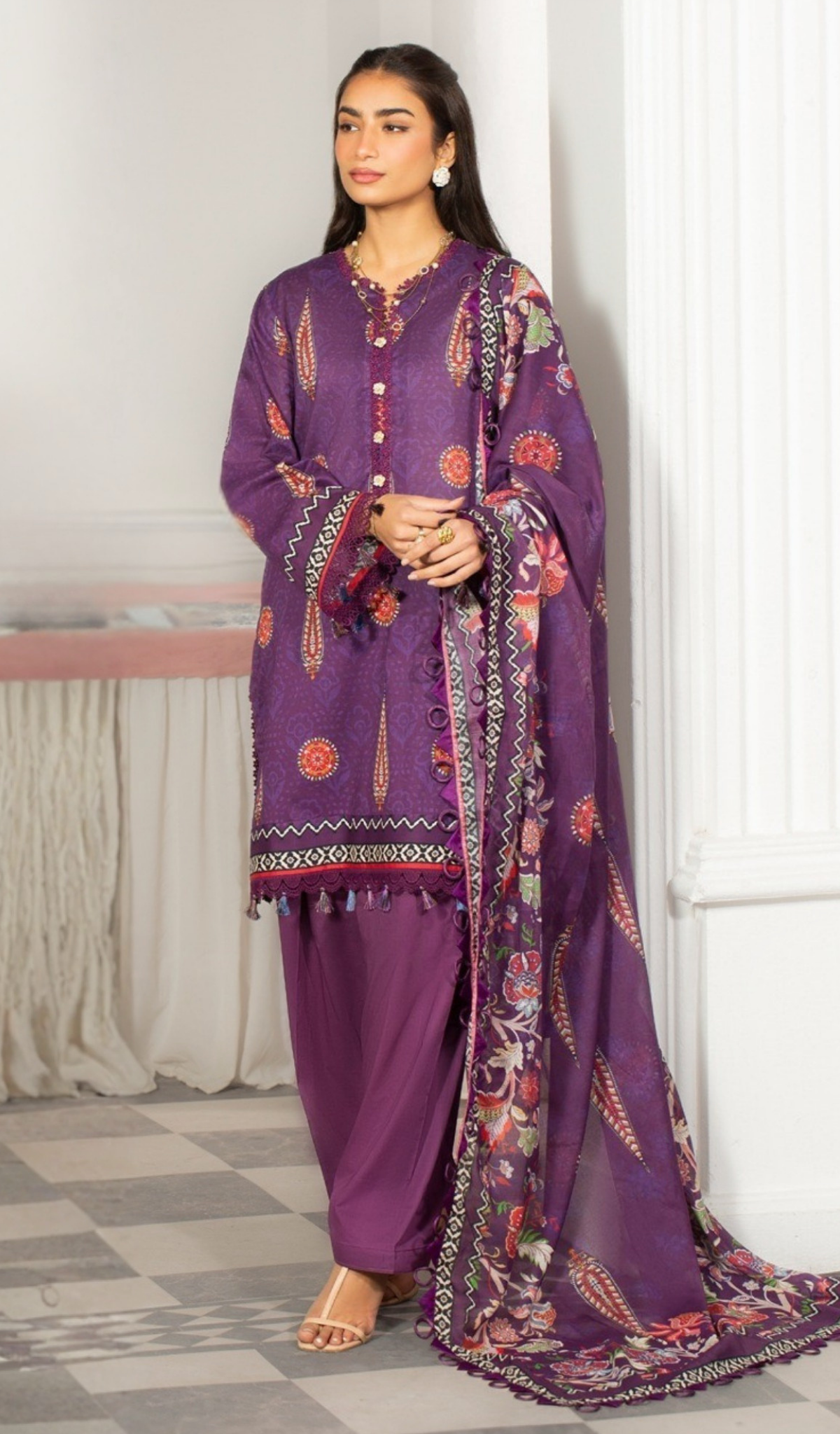 3 Piece Unstitched Digital Printed Lawn - V1407