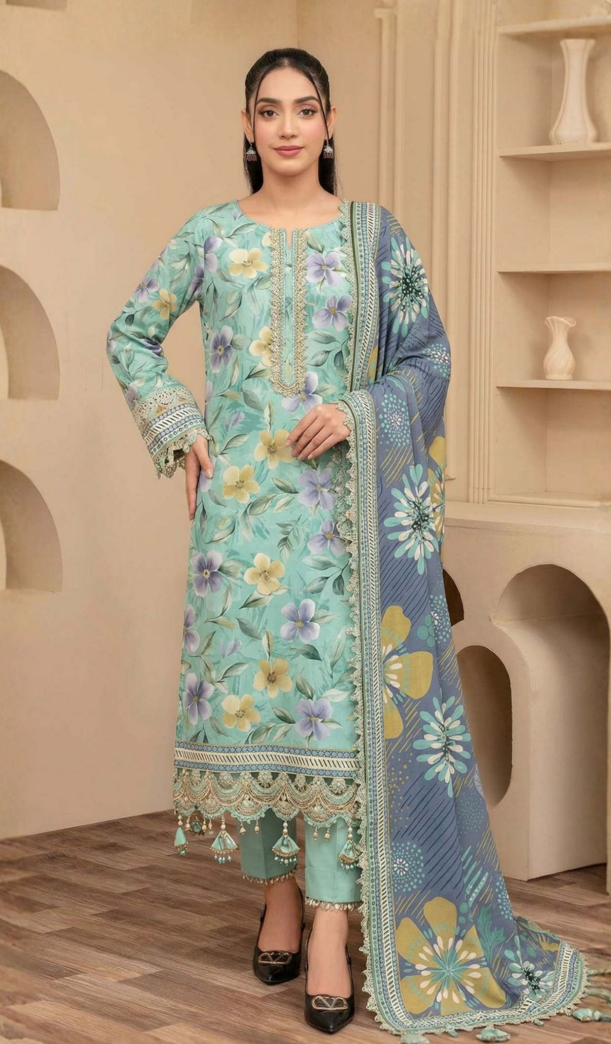 3 Piece Unstitched Digital Printed Lawn - V1607