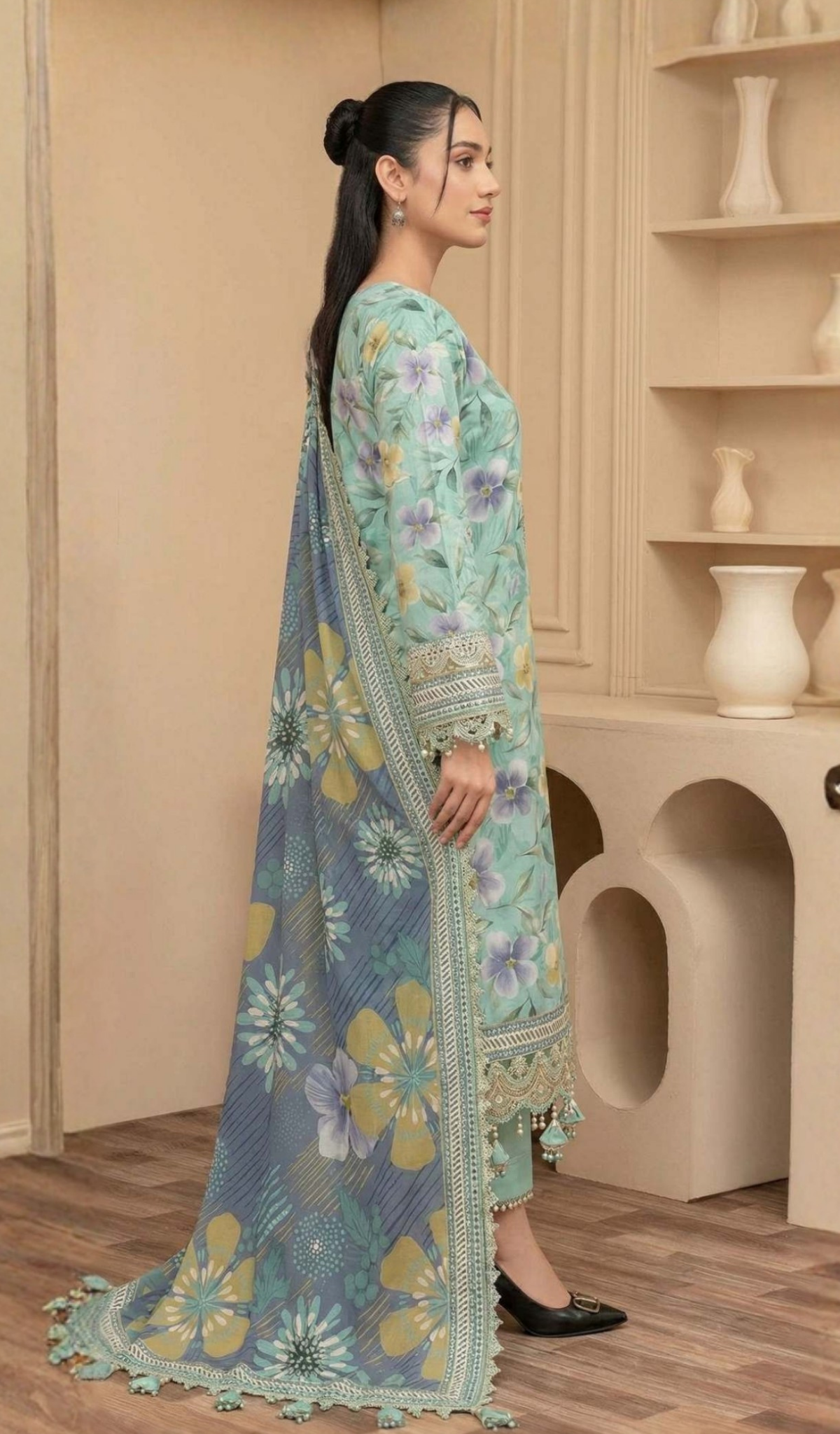 3 Piece Unstitched Digital Printed Lawn - V1607