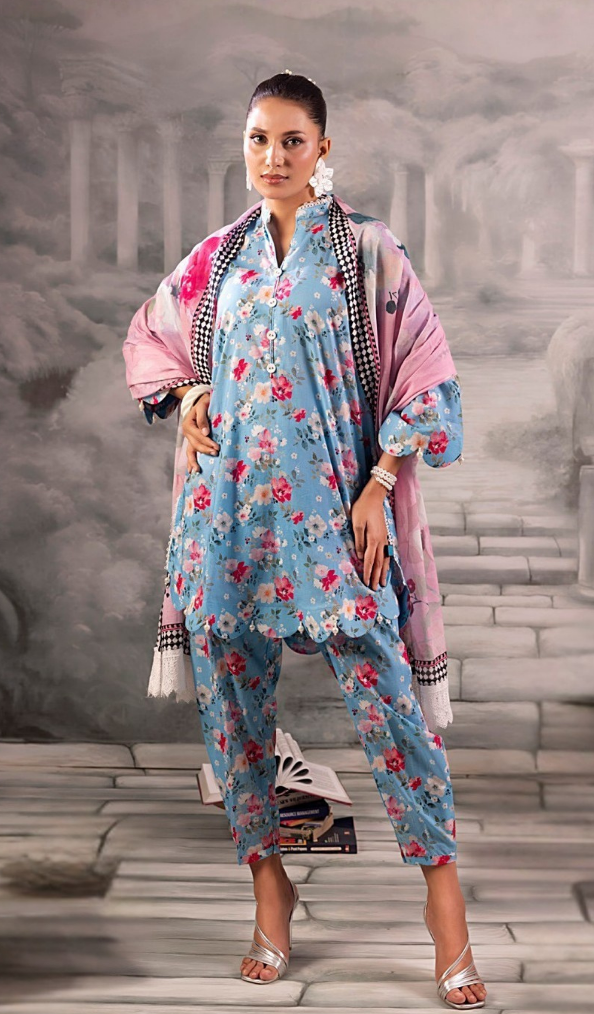 3 Piece Unstitched Digital Printed Lawn - V1306