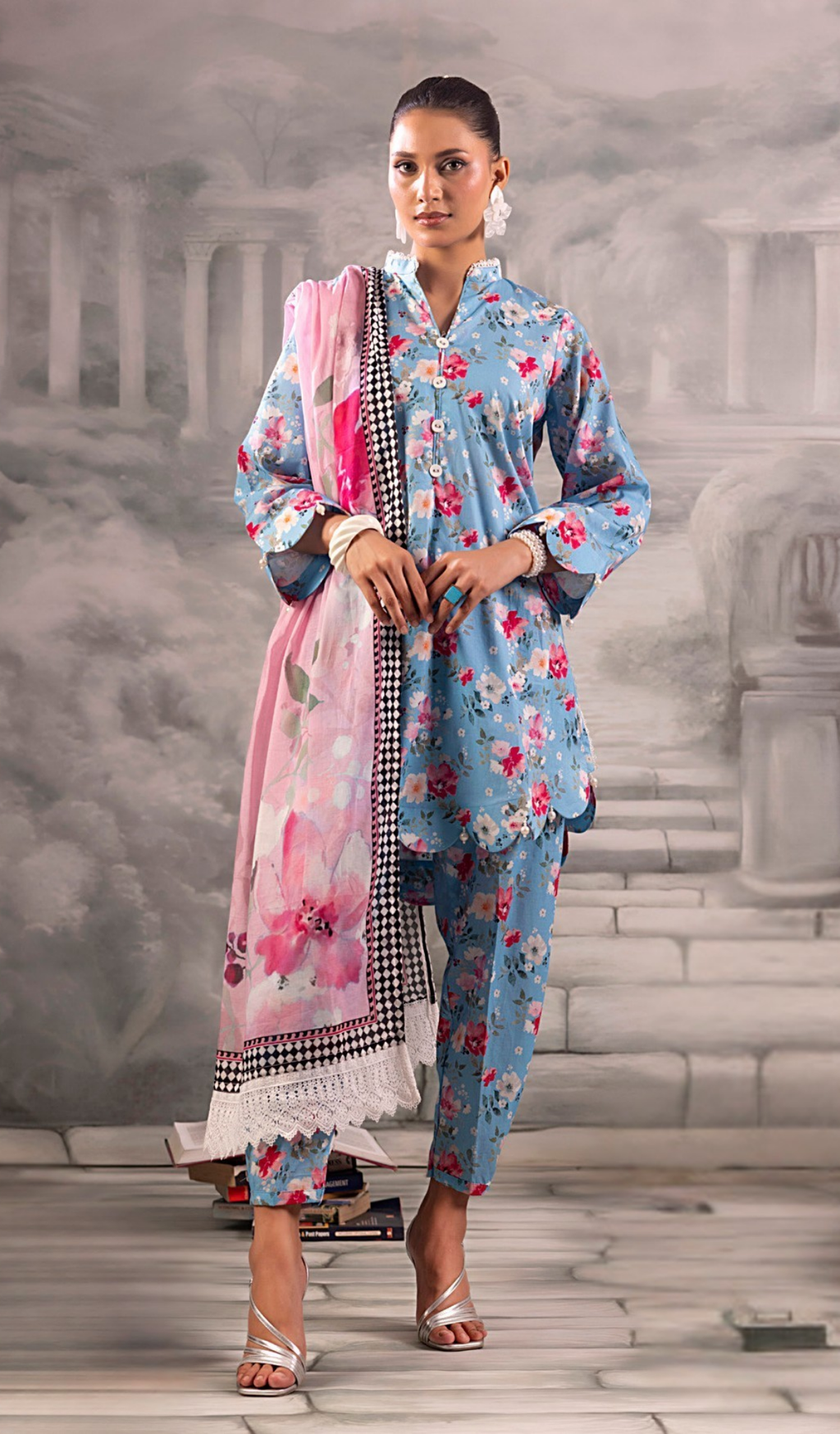 3 Piece Unstitched Digital Printed Lawn - V1306