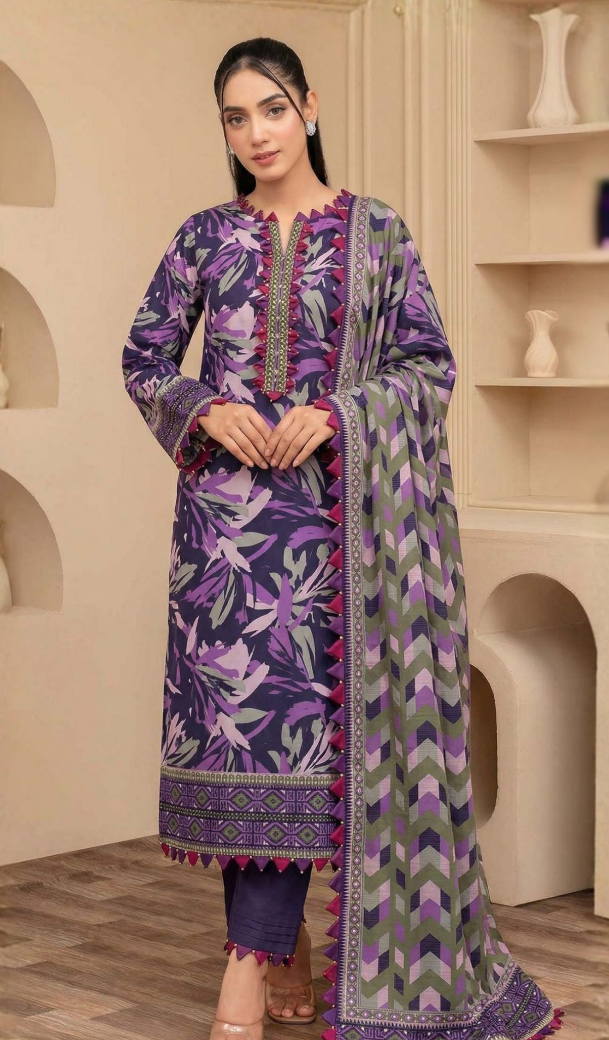 3 Piece Unstitched Digital Printed Lawn - V1608