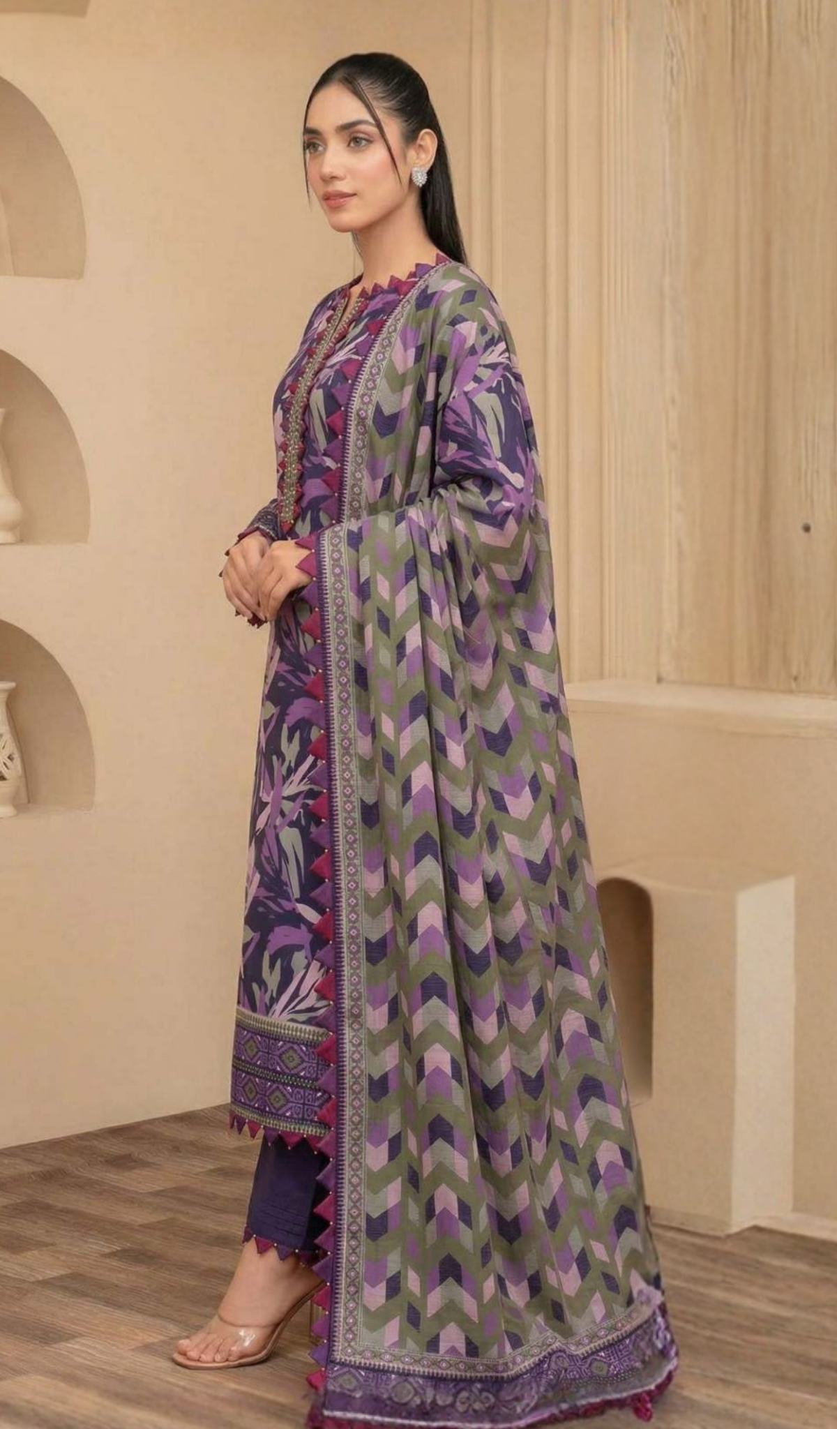 3 Piece Unstitched Digital Printed Lawn - V1608