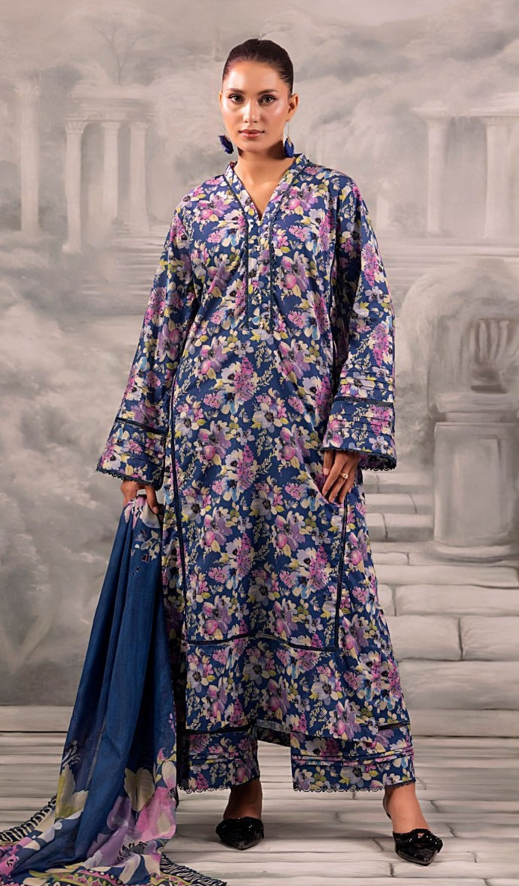 3 Piece Unstitched Digital Printed Lawn - V1301