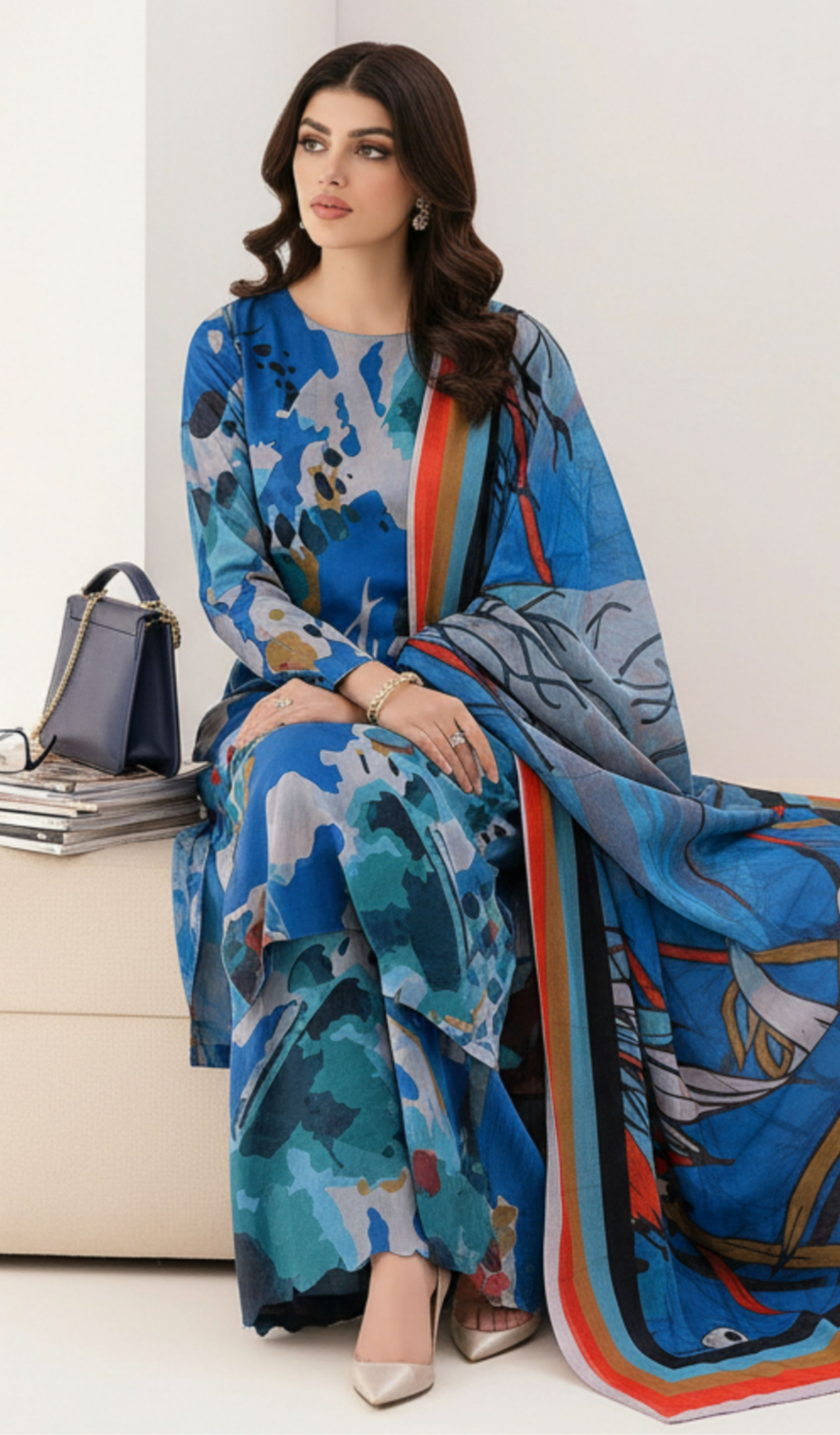3 Piece Unstitched Digital Printed Lawn - V1701