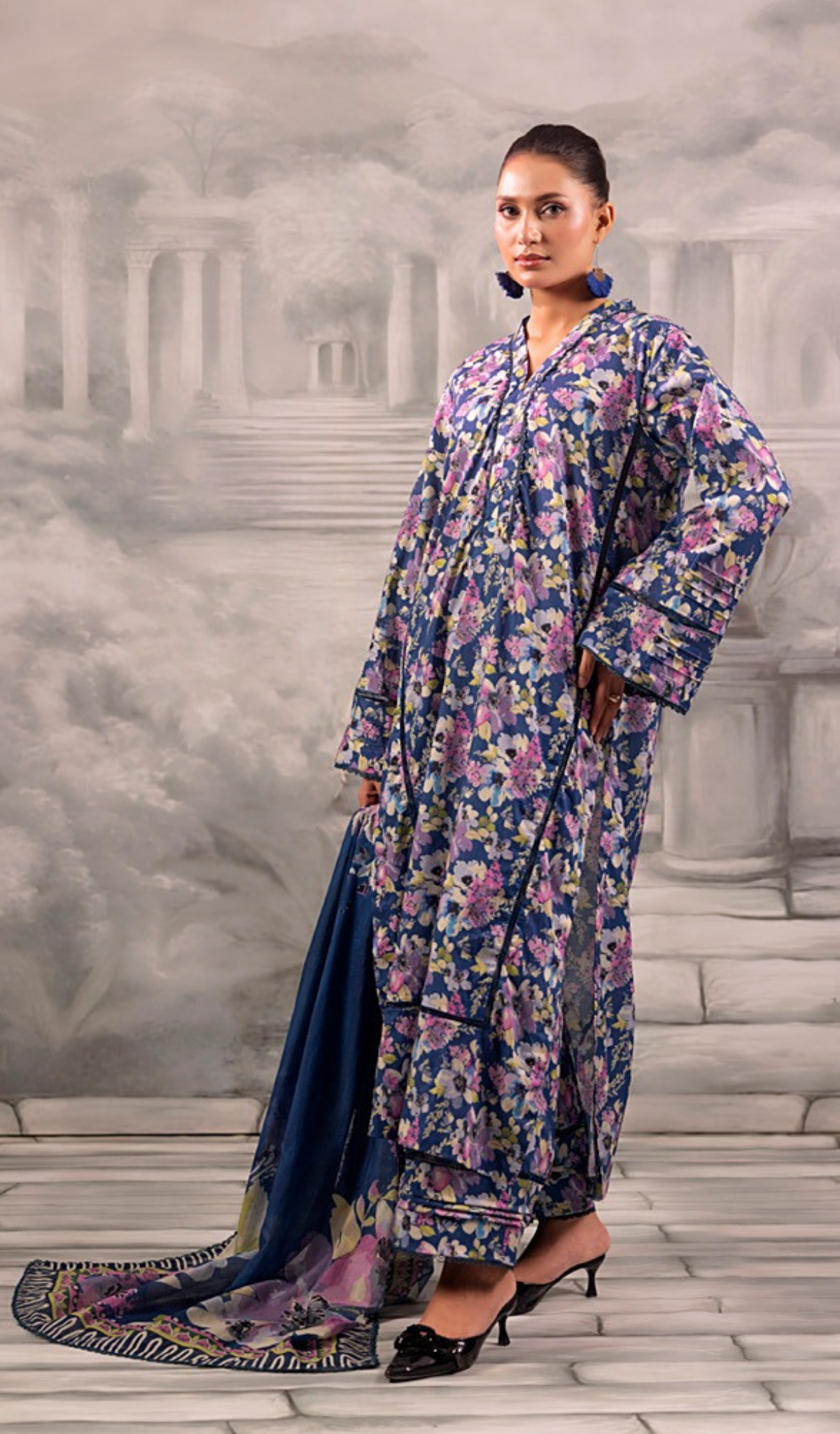 3 Piece Unstitched Digital Printed Lawn - V1301