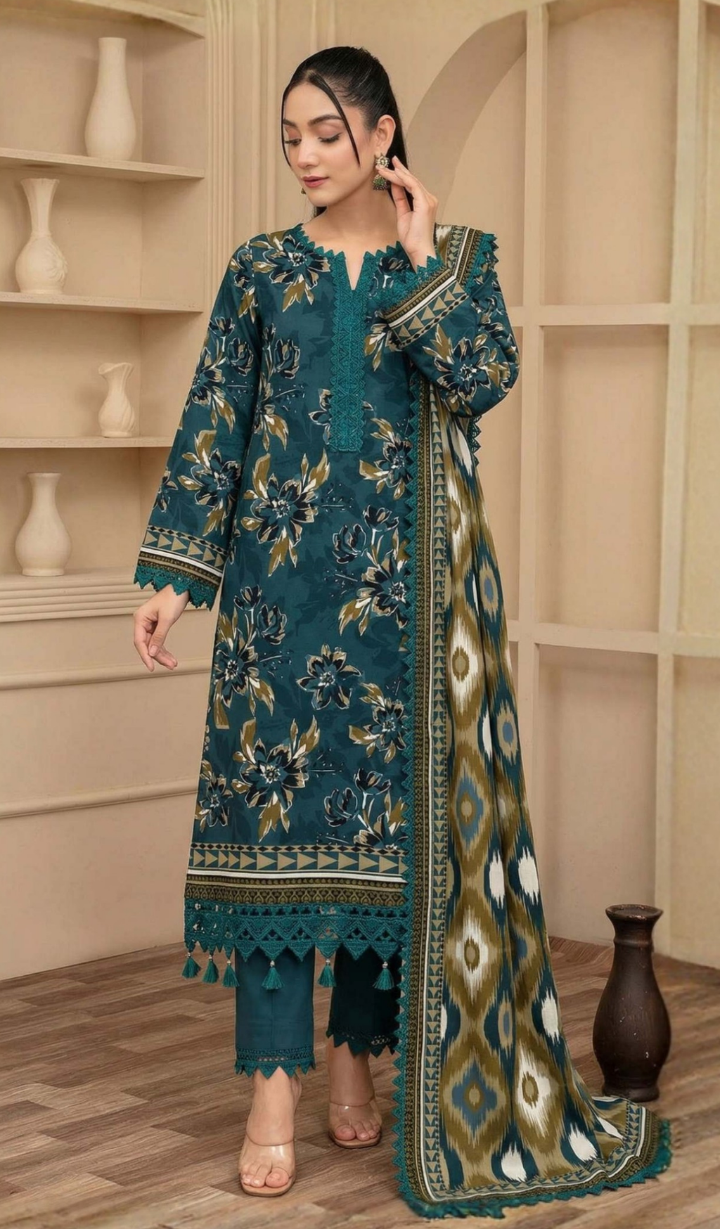 3 Piece Unstitched Digital Printed Lawn - V1602