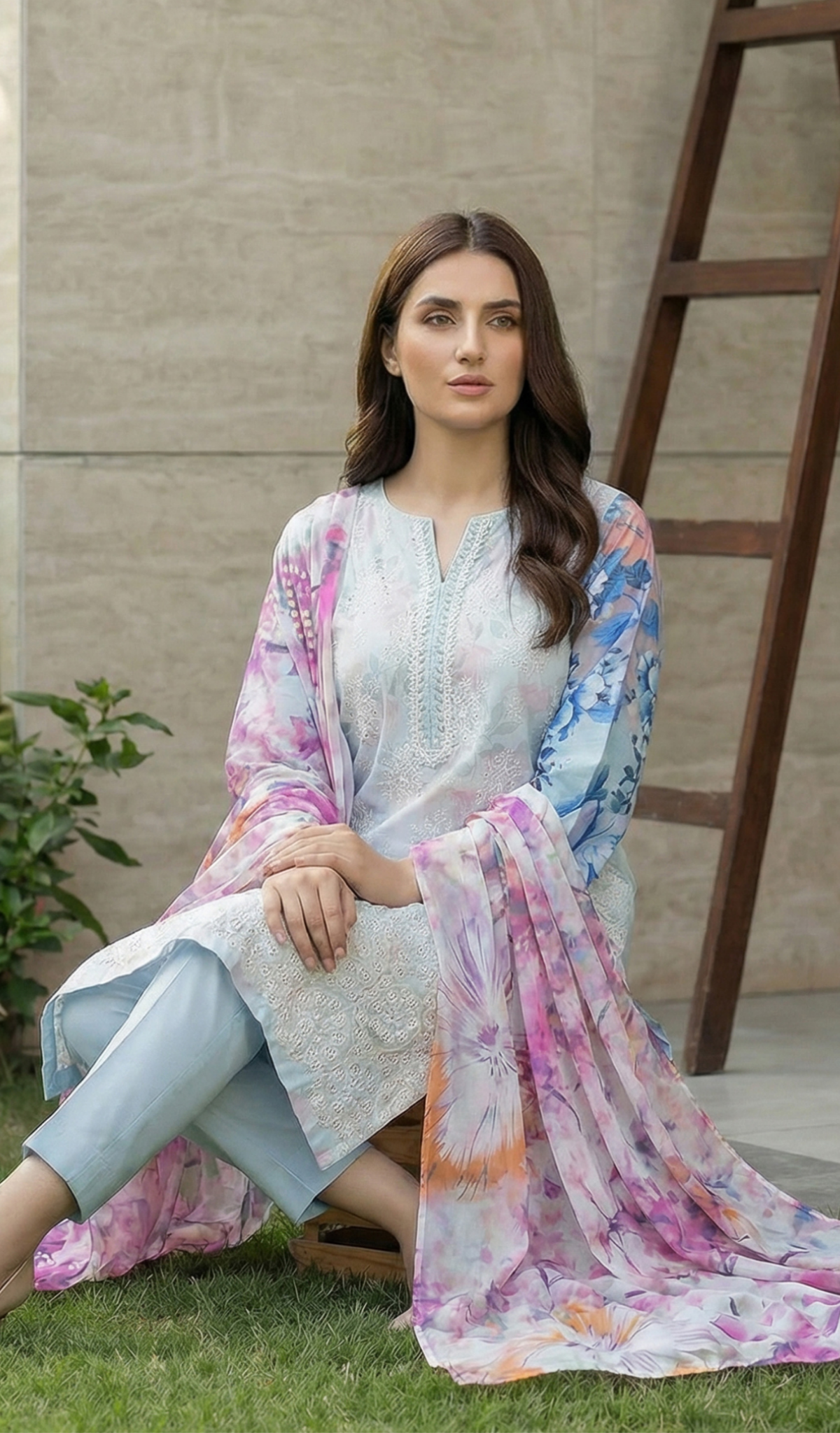 3 Piece Unstitched Embroidered Lawn - V1802