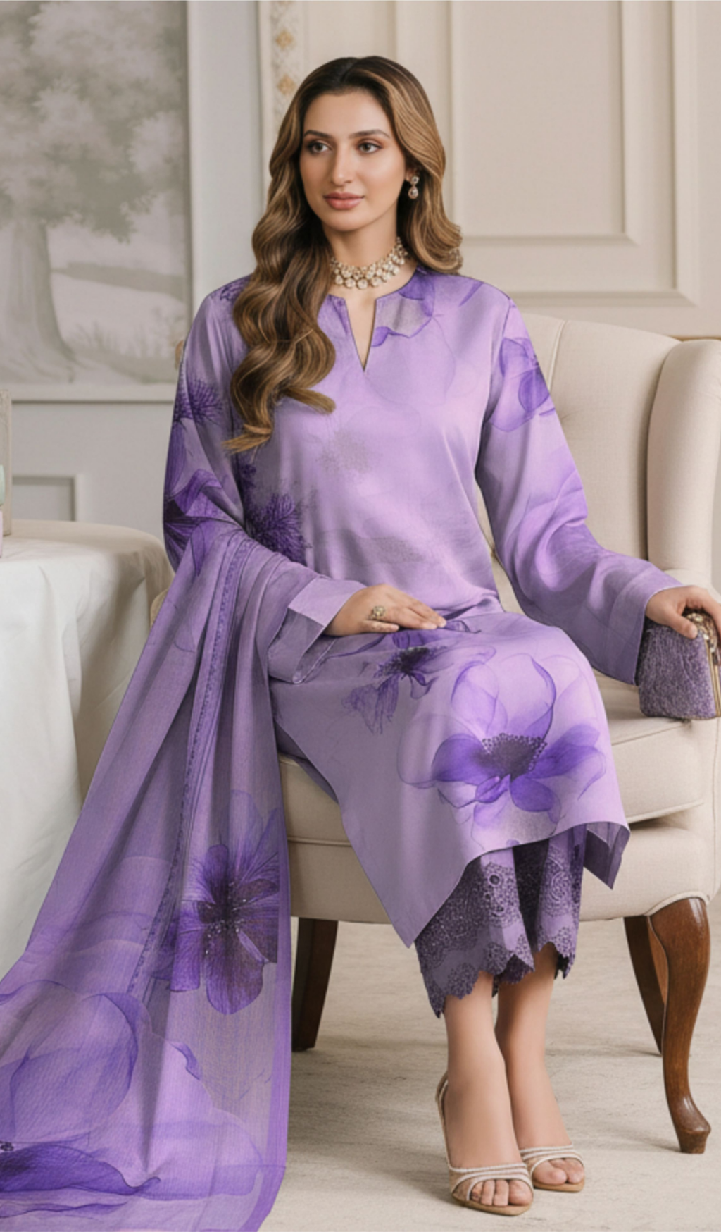 3 Piece Unstitched Digital Printed Lawn - V1702