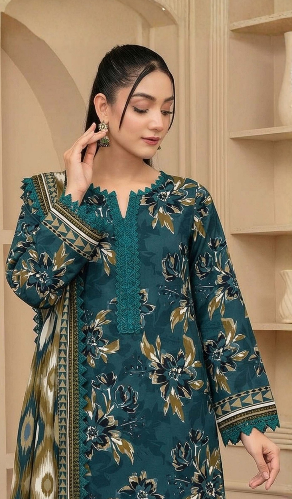 3 Piece Unstitched Digital Printed Lawn - V1602