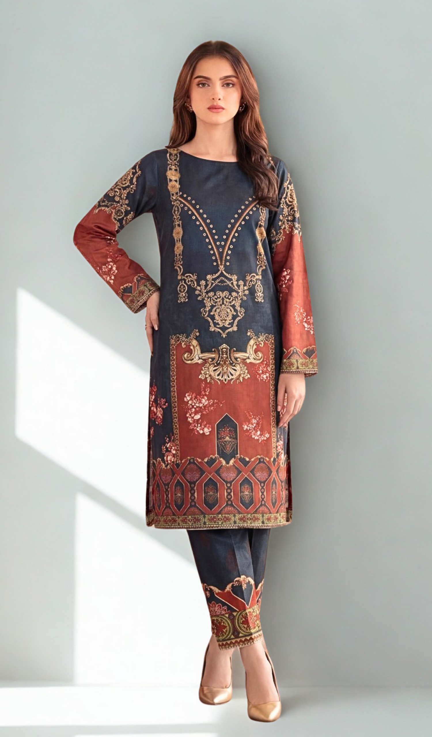 2 Piece Unstitched Digital Printed Lawn - V1208