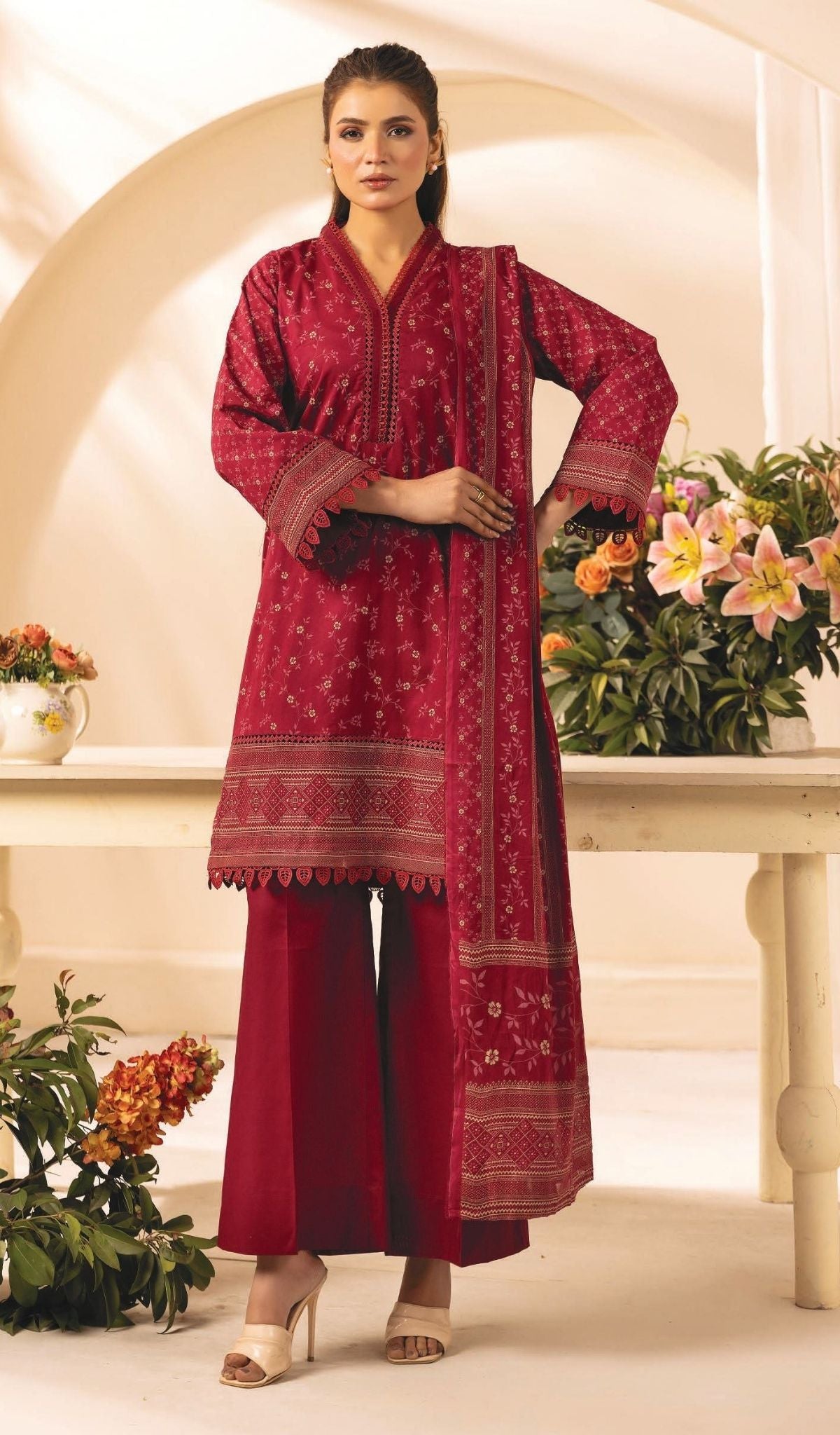 3 Piece Unstitched Printed Lawn - V103
