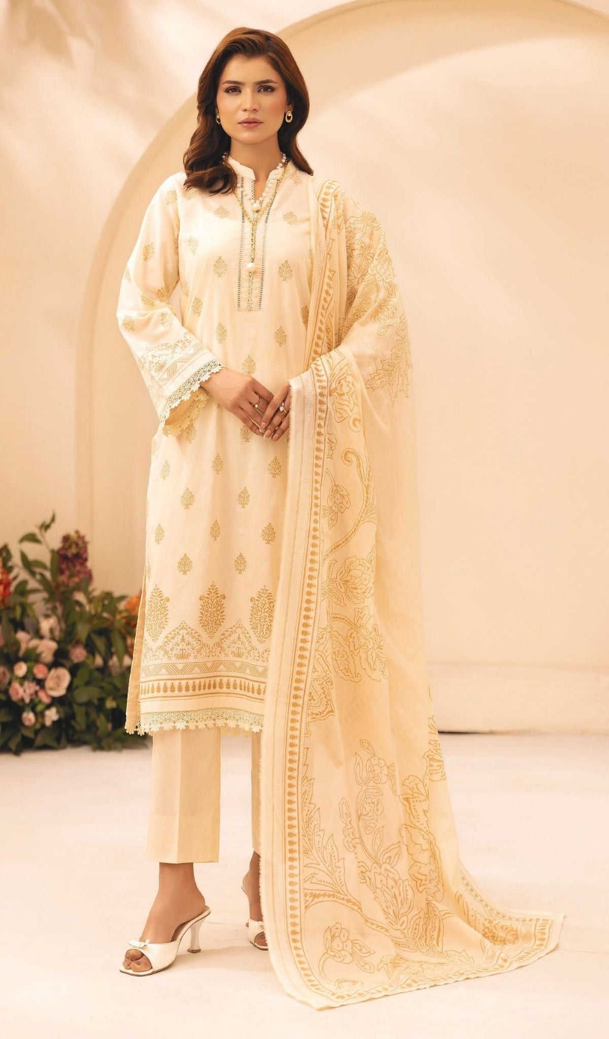3 Piece Unstitched Printed Lawn - V107
