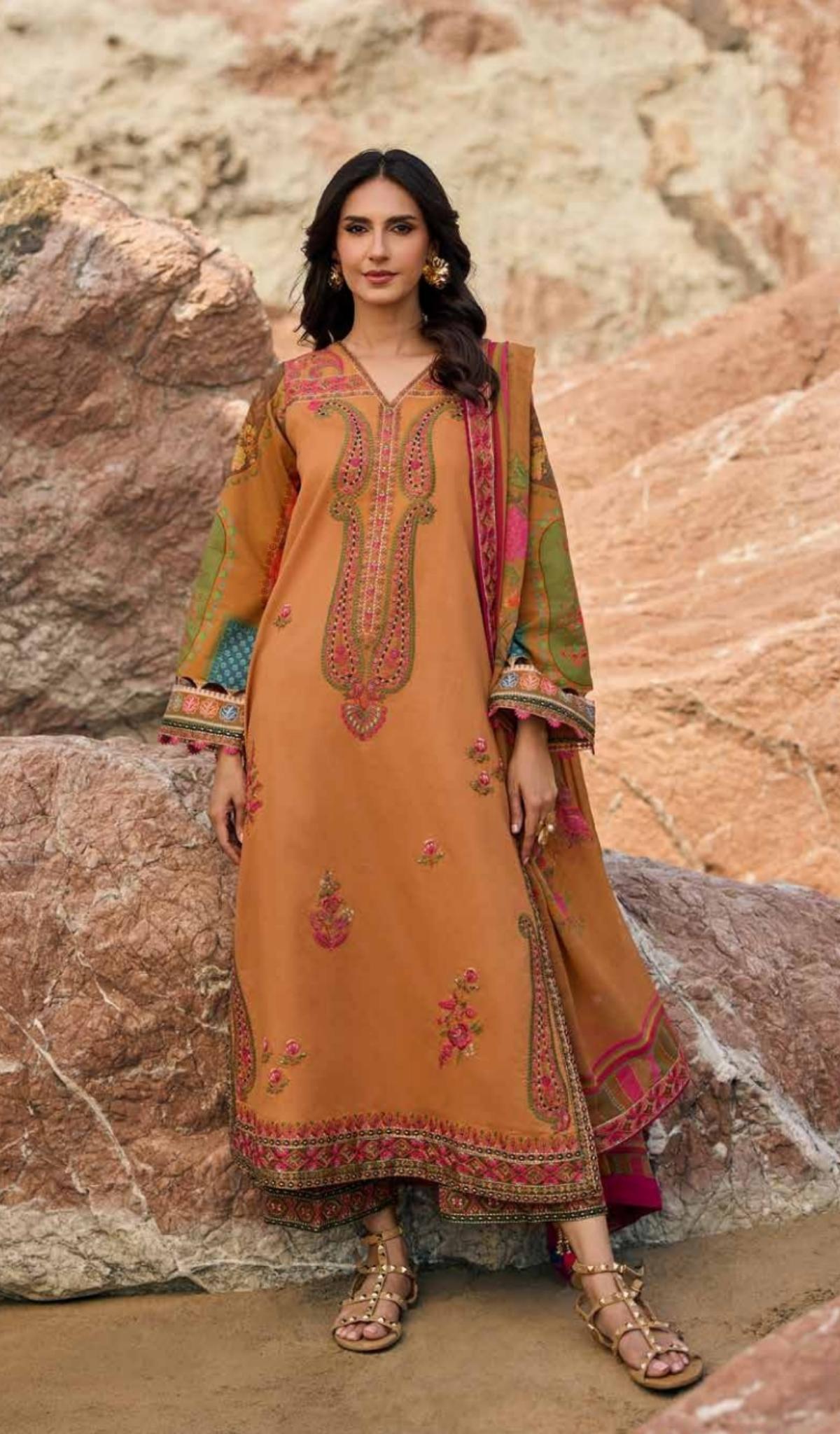 3 Piece Unstitched Embroidered Lawn - V602