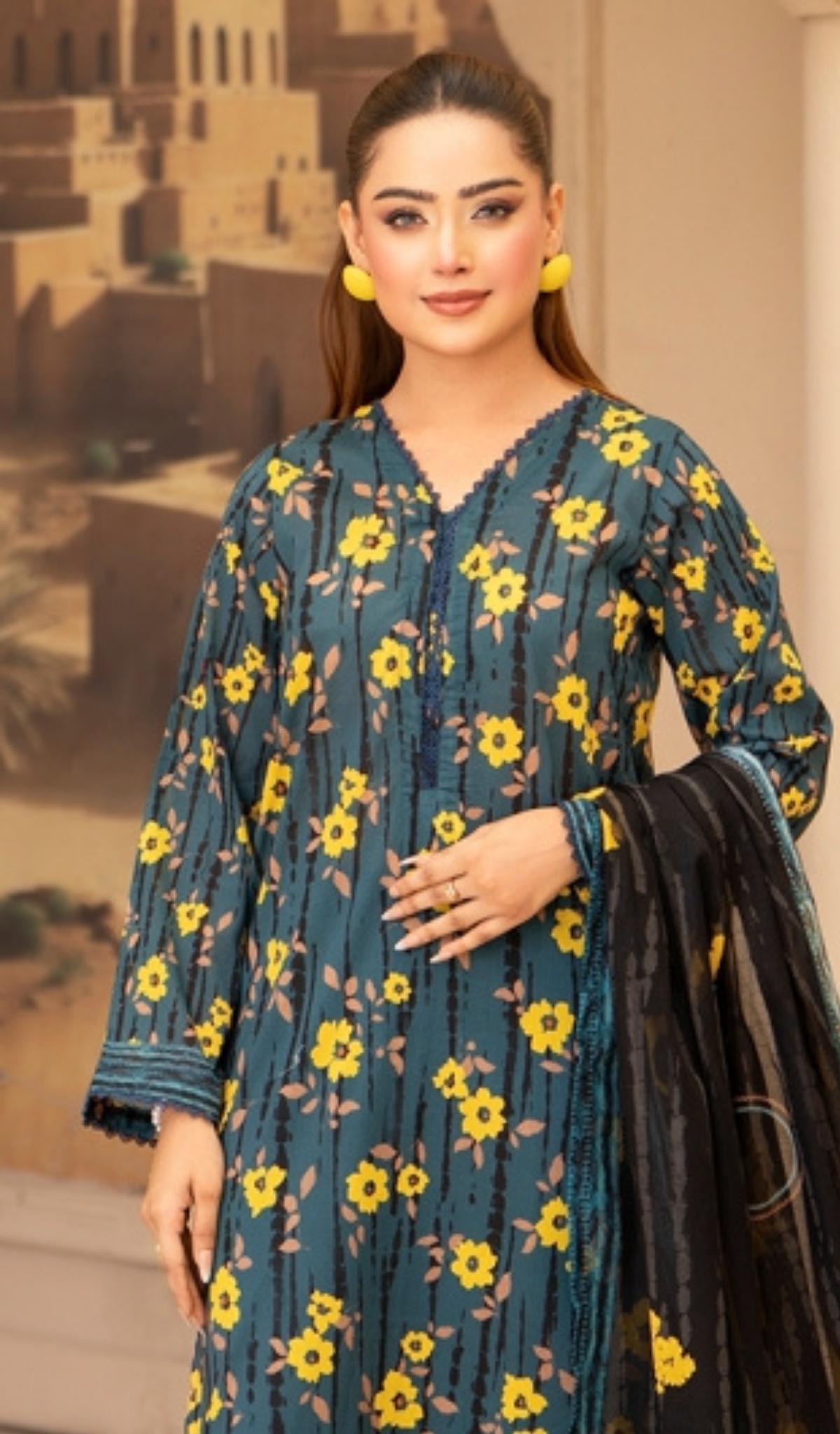 3 Piece Unstitched Digital Printed Lawn - V206