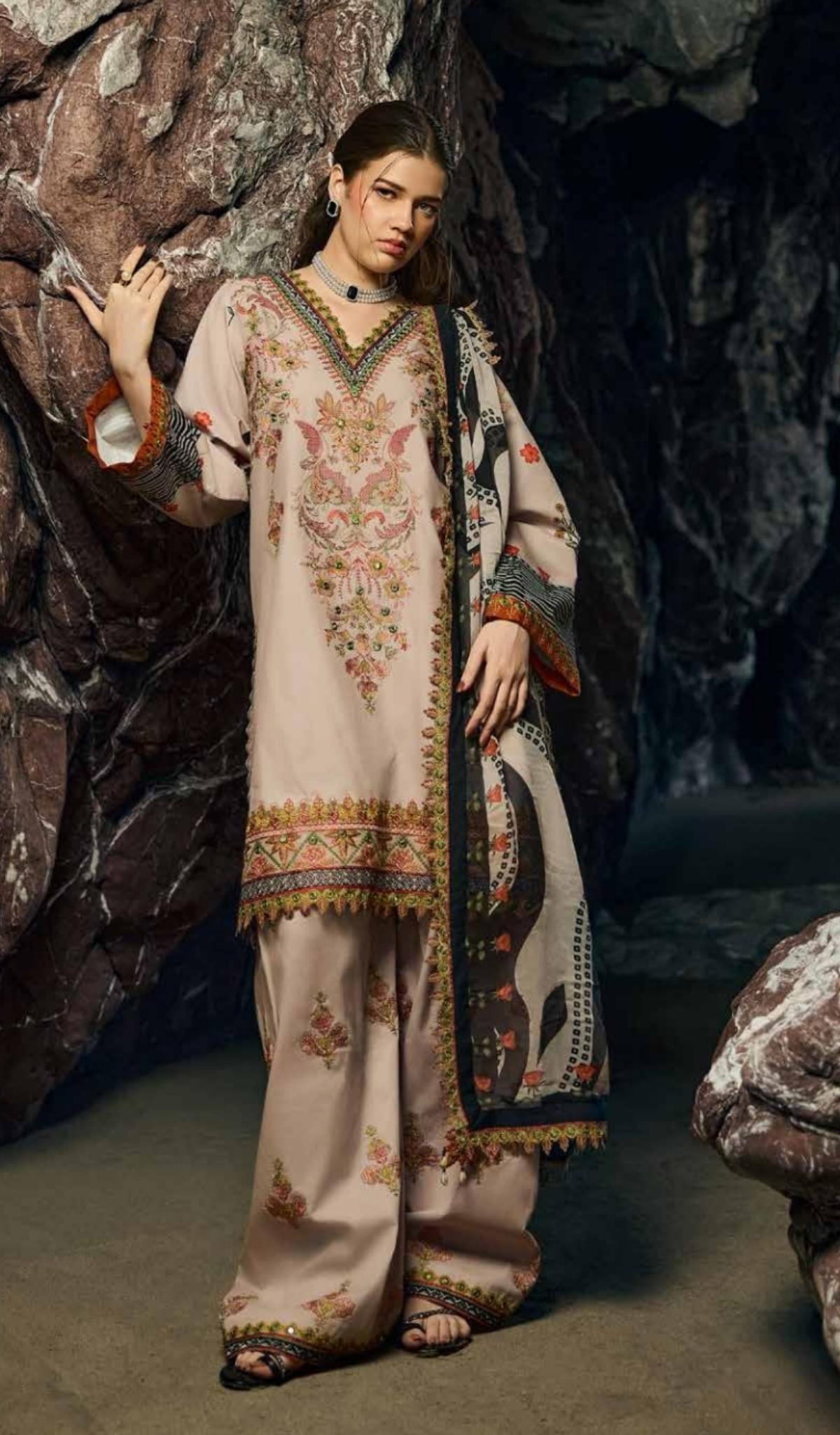 3 Piece Unstitched Embroidered Lawn - V607
