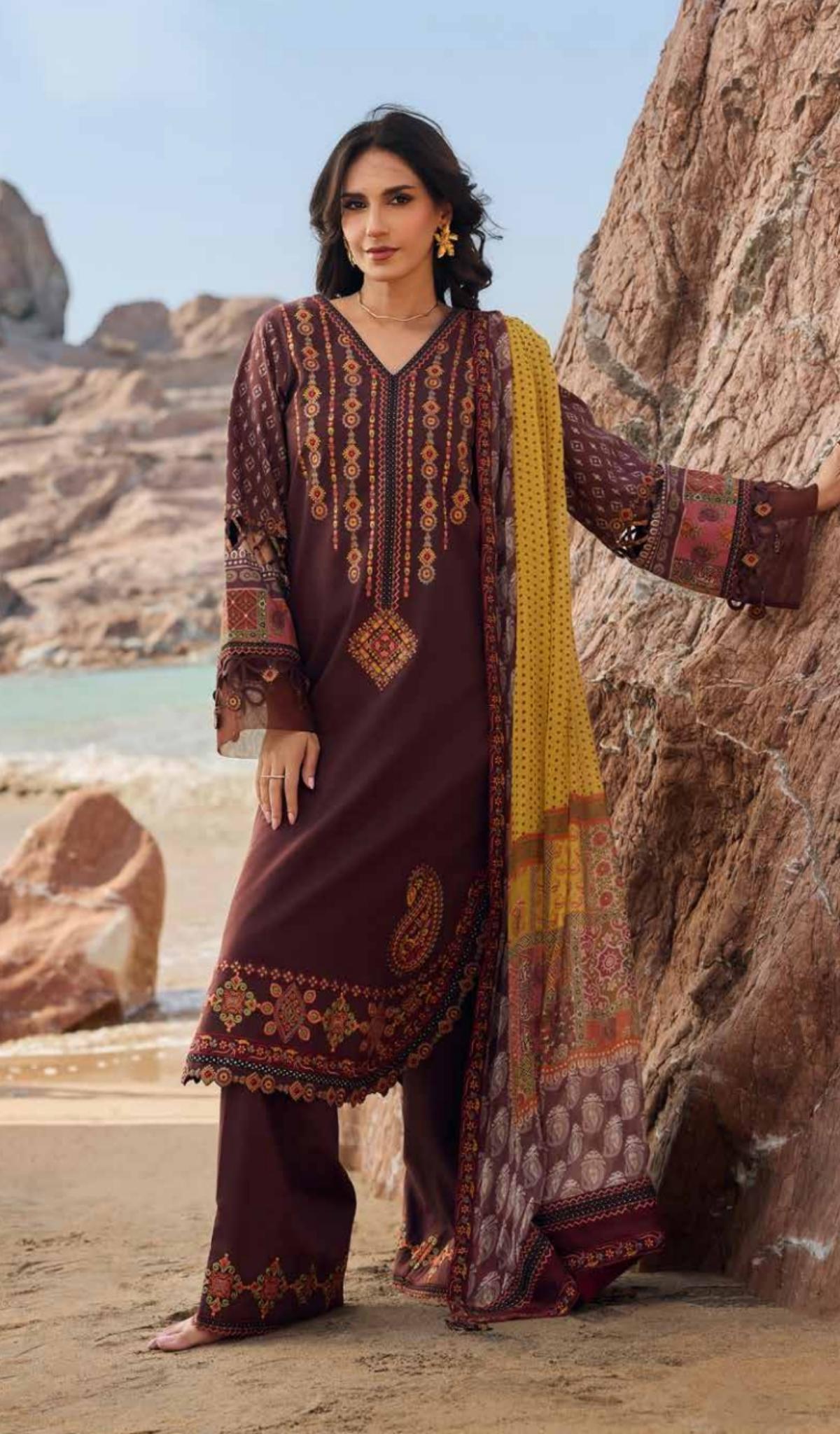 3 Piece Unstitched Embroidered Lawn - V609