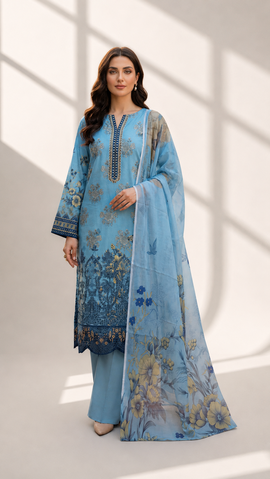 Masnavi Embroidered 3-piece Suit -08