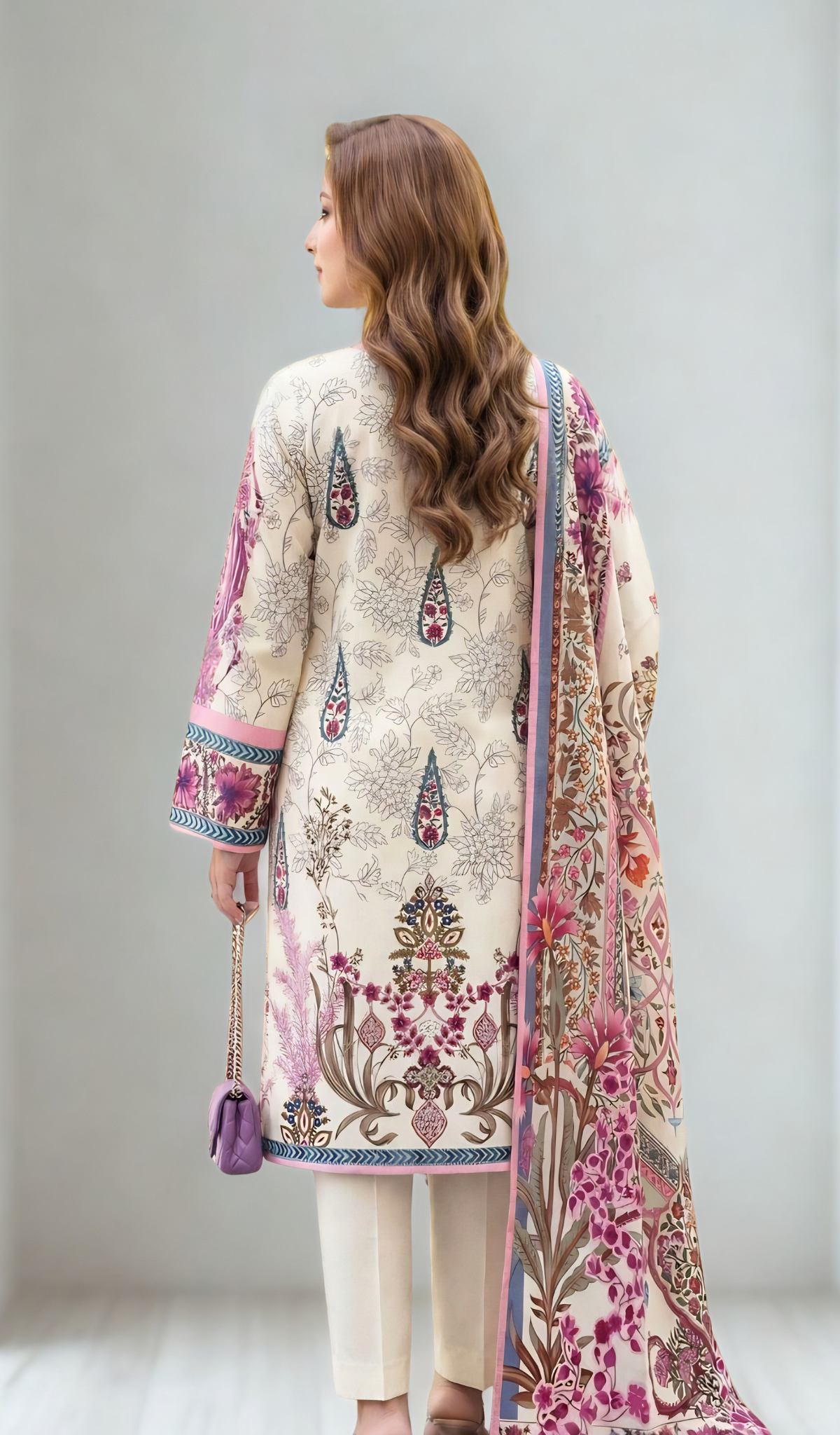 3 Piece Unstitched Digital Printed Lawn - V1008