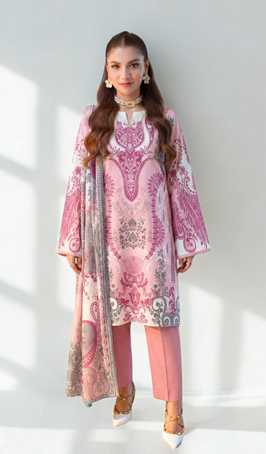 3 Piece Unstitched Digital Printed Lawn - V1003