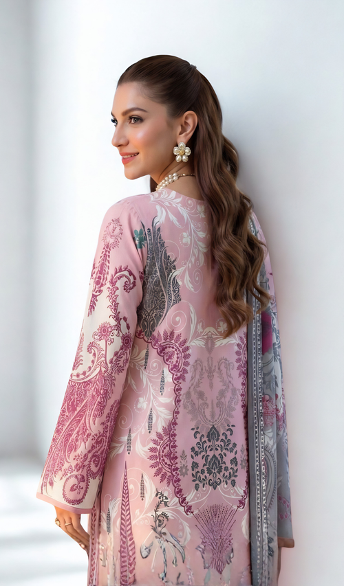 3 Piece Unstitched Digital Printed Lawn - V1003